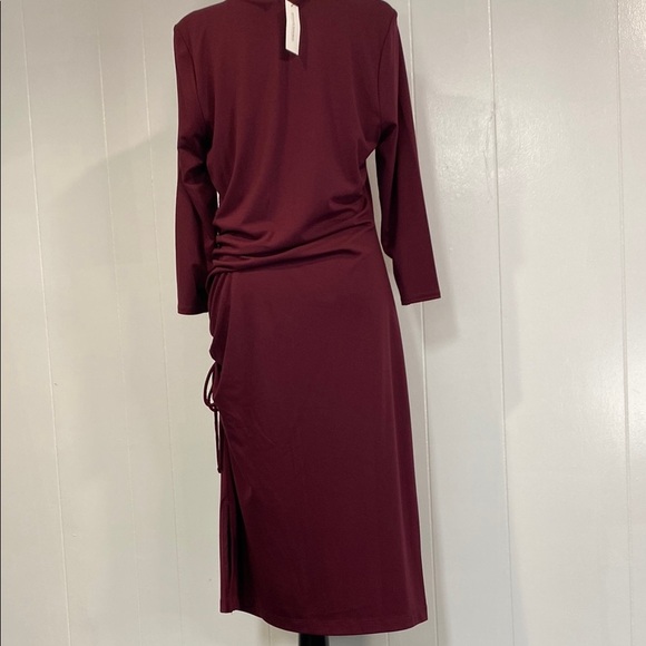 Banana Republic Burgundy Dress Long Sleeve Side Cinch Side Slit Stretch Large - Picture 9 of 12